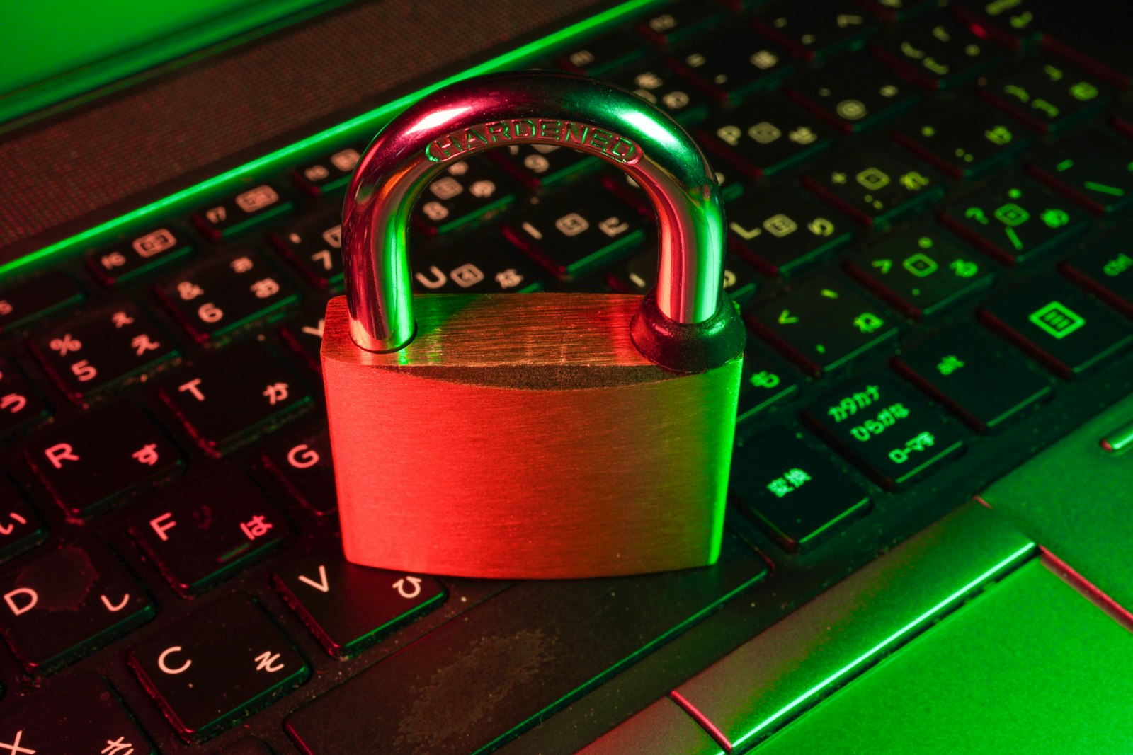 A padlock on a computer keyboard